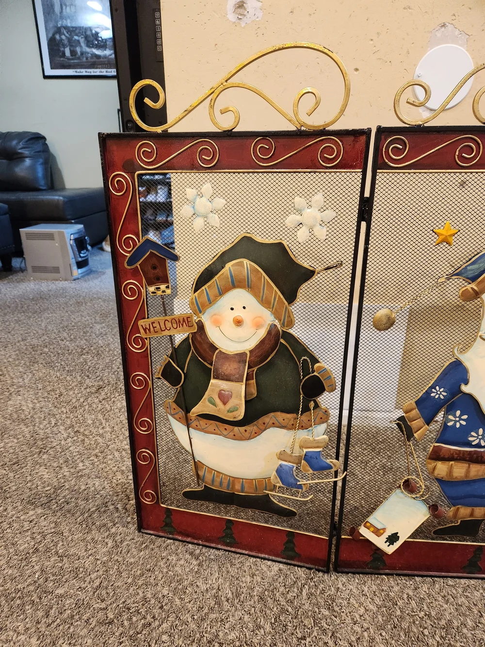 Festive Blue Santa Holiday Fireplace Screen Panel - Unbranded